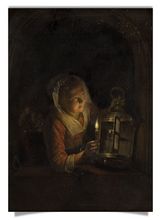 Postcard: Girl at the Window with a Lantern