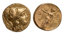 Postcard: Gold Stater with juvenil head wearing an elephant's scalp