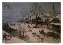 Postkartenpuzzle: Bruegel - Jäger im Schnee