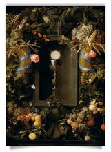 Postkarte: Eucharistie, von Fruchtgirlanden umgeben