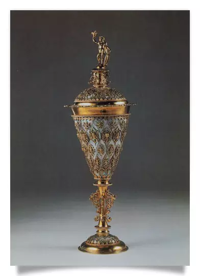 Postcard: Covered Cup set with mother-of-pearl scales