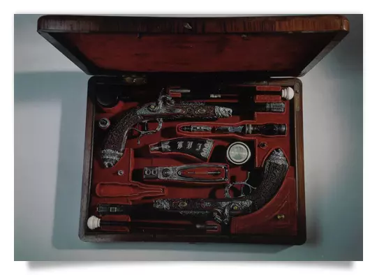 Postcard: Cased pair of percussion pistols made for Emperor Franz Josef I
