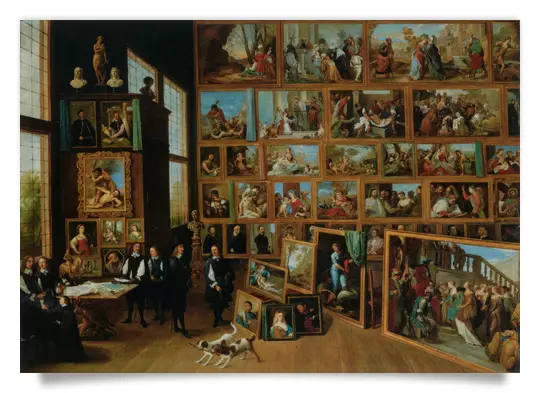 Postkarte: Erzherzog Leopold Wilhelm in seiner Galerie in Brüssel