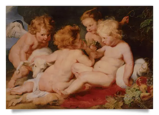 Postcard: Christchild, St. John and Two Angels