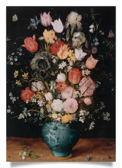 Postcard: Flowers in a Blue Vessel