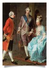 Postkarte: Königin Marie Antoinette, König Ludwig XVI. und Erzherzog Maximilian