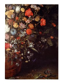 Notizheft: Großer Blumenstrauß in einem Holzgefäß