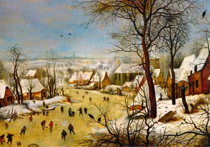 Greeting Card: Winter Landscape with a Bird Trap