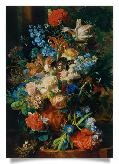 Postcard: van Huysum - Bouquet and Park Landscape