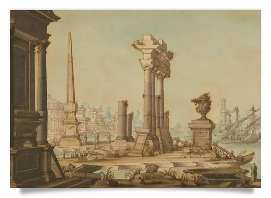 Postcard: Harbour with Ruins