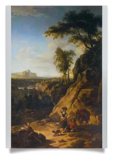 Postcard: Mountain Landscape with Resting Travellers
