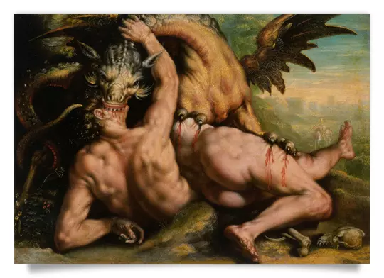 Postkarte: Der Drache tötet die Gefährten des Kadmos
