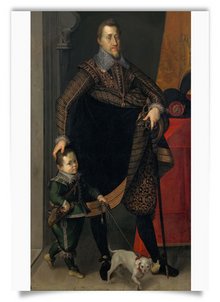 Postkarte: Kaiser Ferdinand II. mit einem Hofzwerg