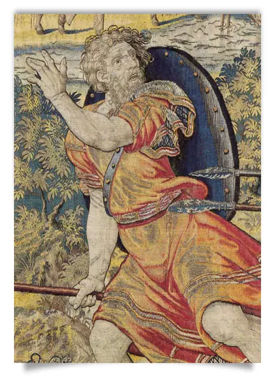 Postkarte: Tapisserie - Flüchtender Inder