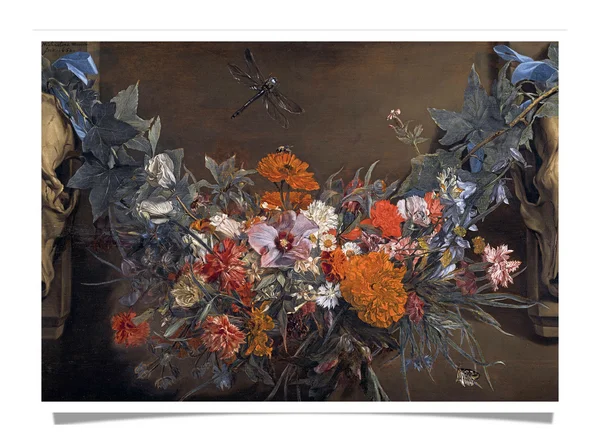 Postcard: Wautier - Flower Garland with a Dragonfly