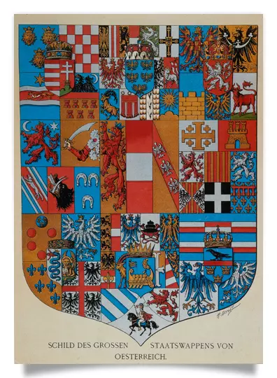 Postkarte: Schild des großen Staatswappens von Österreich 1866