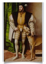 Postcard: Emperor Charles V with German breed of Great Dane