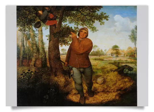 Postkarte: Bauer und Vogeldieb