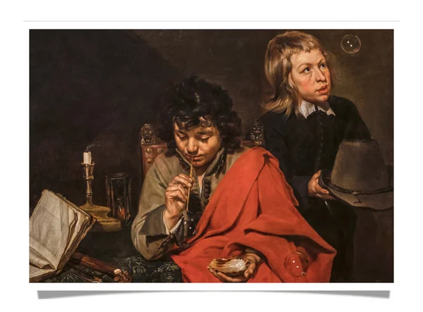 Postcard: Wautier - Two Boys blowing bubbles