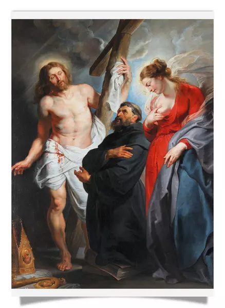 Postkarte: Der Hl. Augustinus zwischen Christus und der Jungfrau
