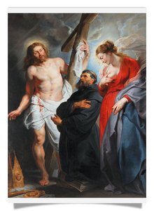 Postkarte: Der Hl. Augustinus zwischen Christus und der Jungfrau