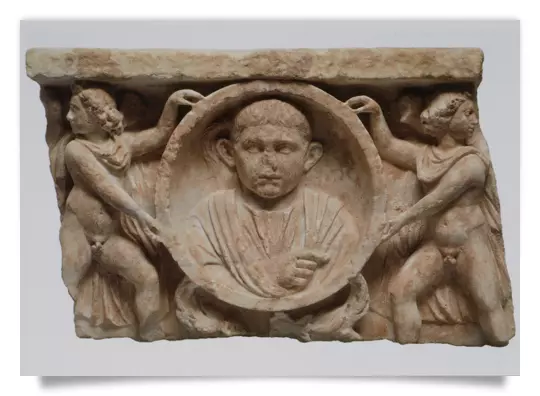 Postcard: Fragment of a Sarcophagus