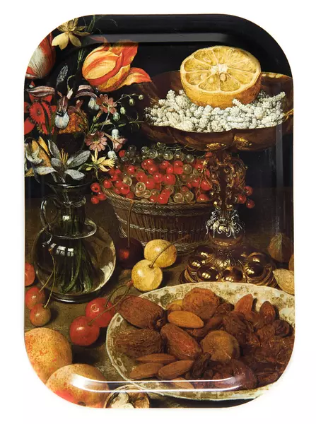 Tray: Dessert Still Life with a Bunch of Flowers